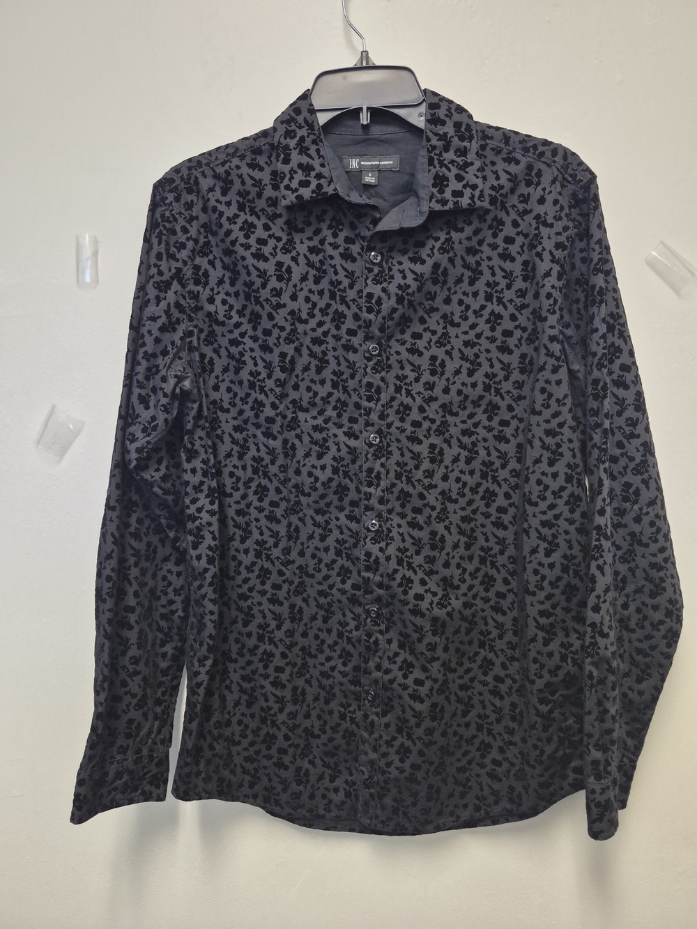 INC International Concepts Men's Black Floral-Print Dress Shirt